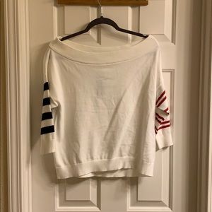 Express Rugby Sleeve Off the Shoulder Sweater